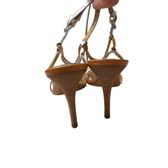 Coach Womens Strappy Silver & Tan Heel Sandals Size 7.5B Coach 'Lana' Strappy Sa - Picture 13 of 16